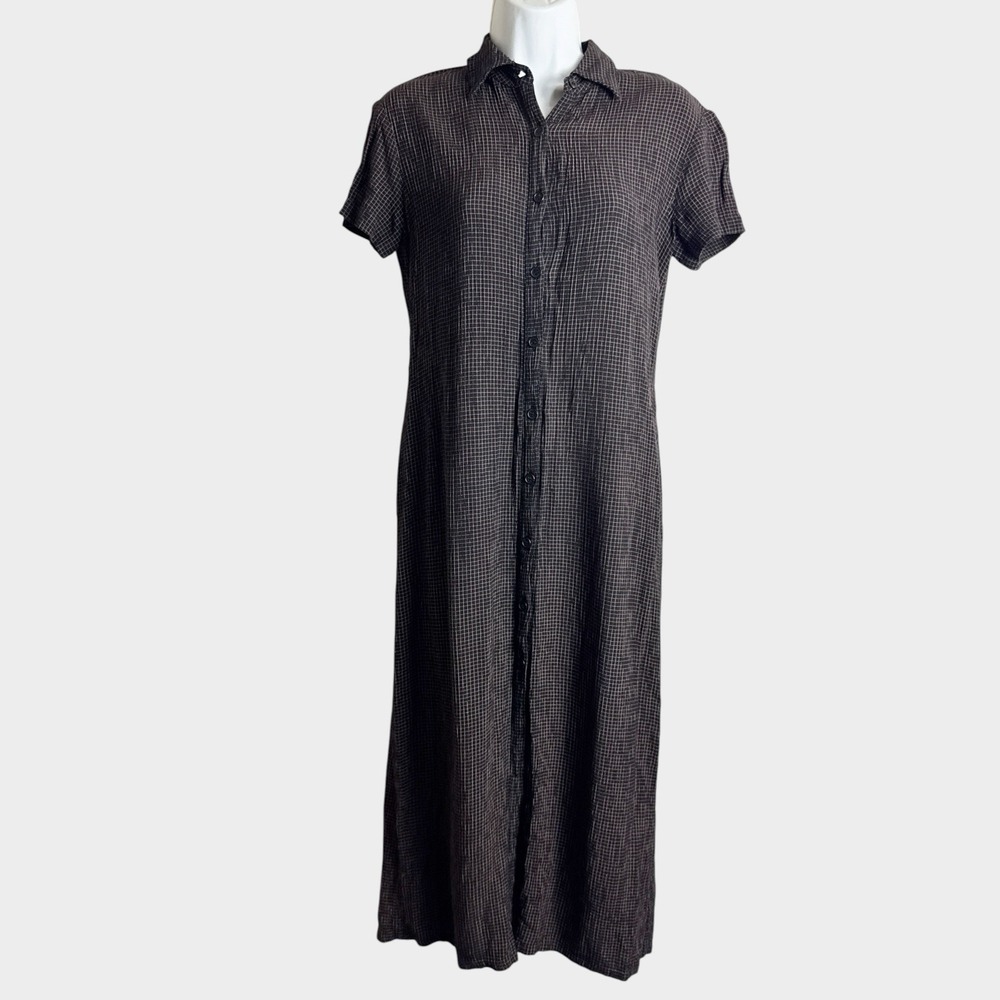 Jones New York Women 90s Grunge Plaid Checkered Shirt Dress Button Front Midi